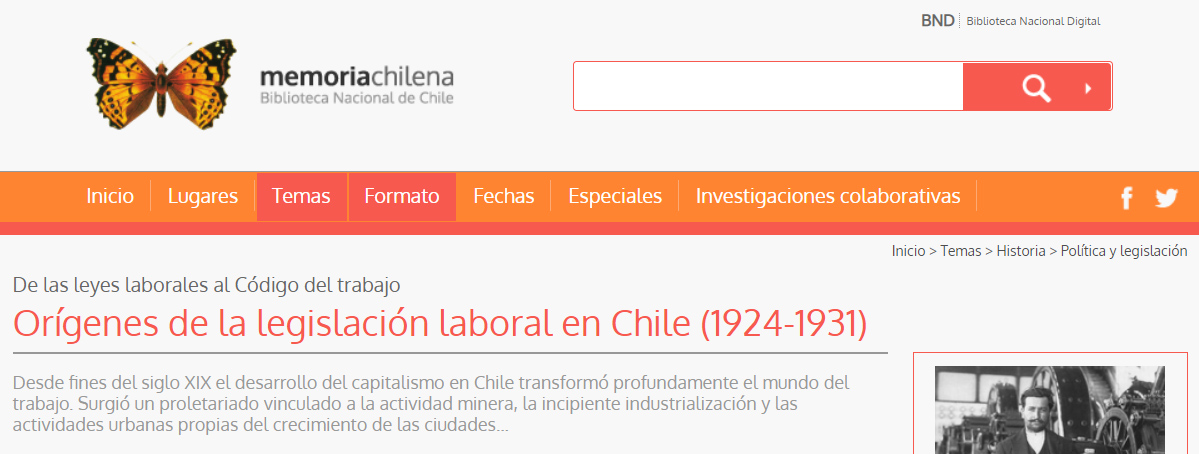 Memoria Chilena orígenes de la legislación laboral
